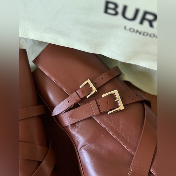 Burberry Boots Heeled Women Leather Tan Hadfield Size 39.5 /US 9.5 $1090 - Picture 5 of 15
